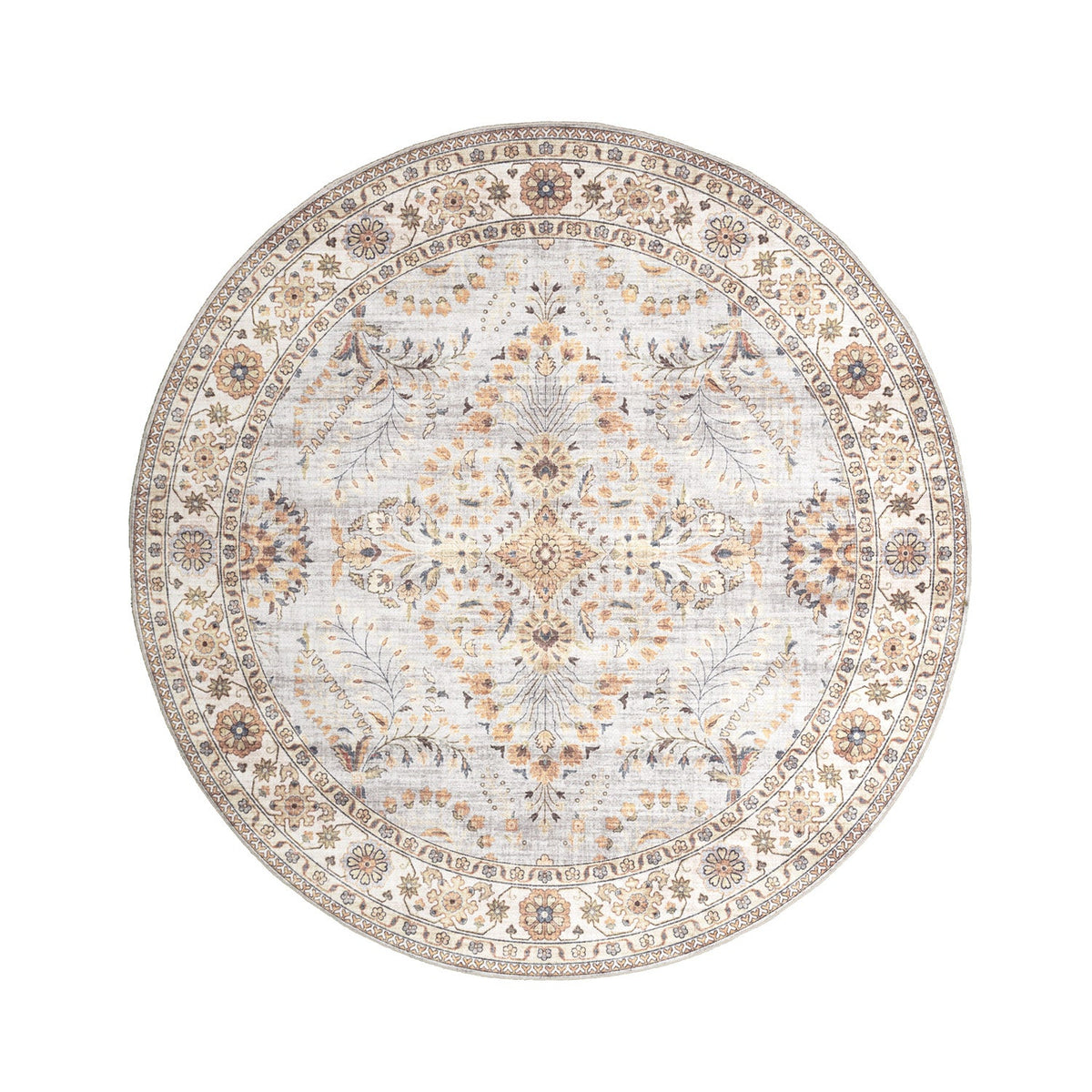Round Vintage Outdoor Rug - Santo Flora Light Grey