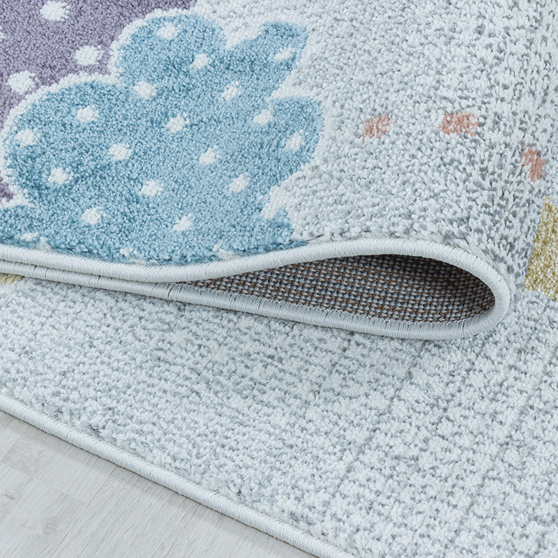 Round children's floor rug - Lucy Clouds White