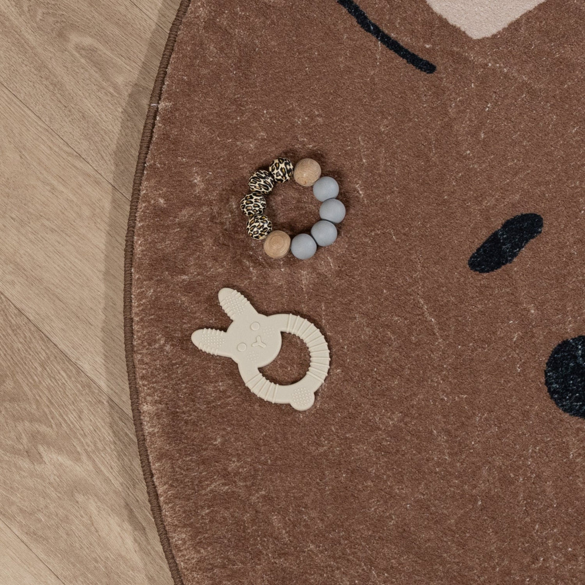 Round Washable Kids Rug - Sammy Bear Brown