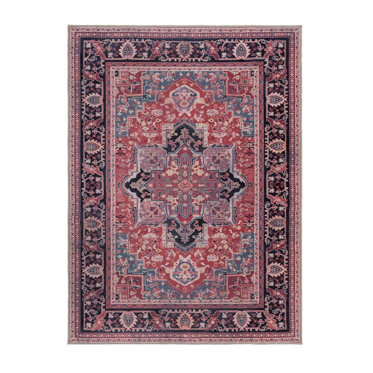 Washable Floor Rug - Reido Traditional Red