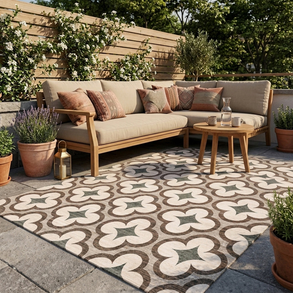 Geometrisch buitenkleed - Mosaic Clover Groen