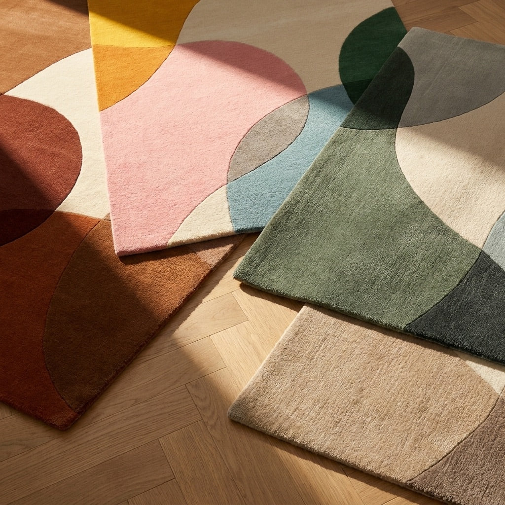 Wollen abstract vloerkleed - Clarice Olijfgroen/Mint
