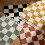 Checkerboard vloerkleed - Blox Fringe Okergeel