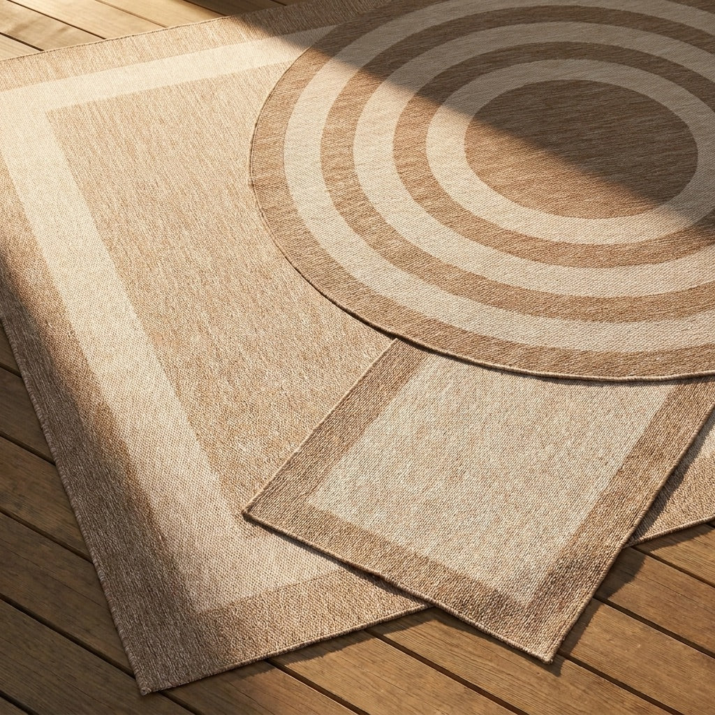 Rond In- & Outdoor vloerkleed - Sierra Curves Beige/Creme