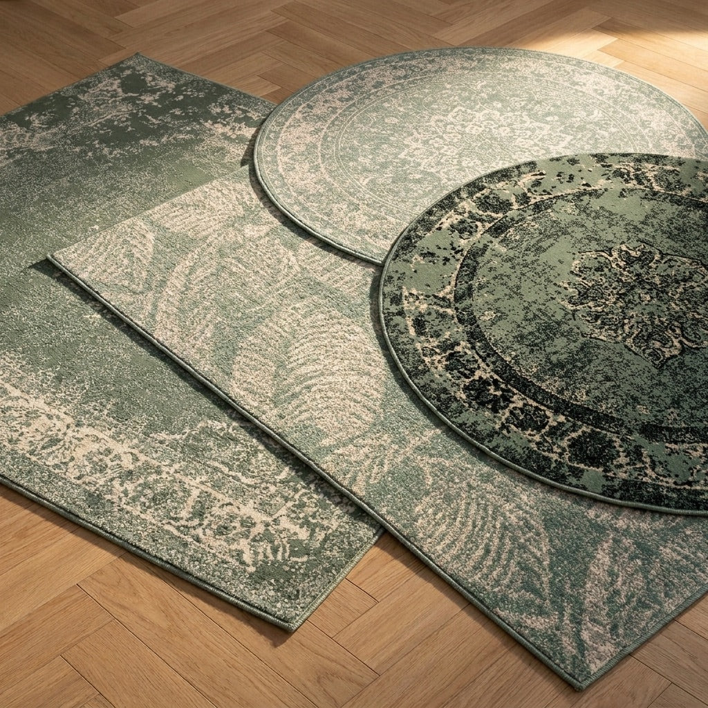 Rond vintage vloerkleed - Wonder Groen/Zwart
