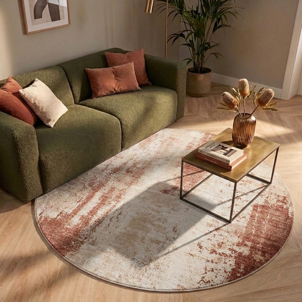 Tapis rond abstrait - Rusty Brown
