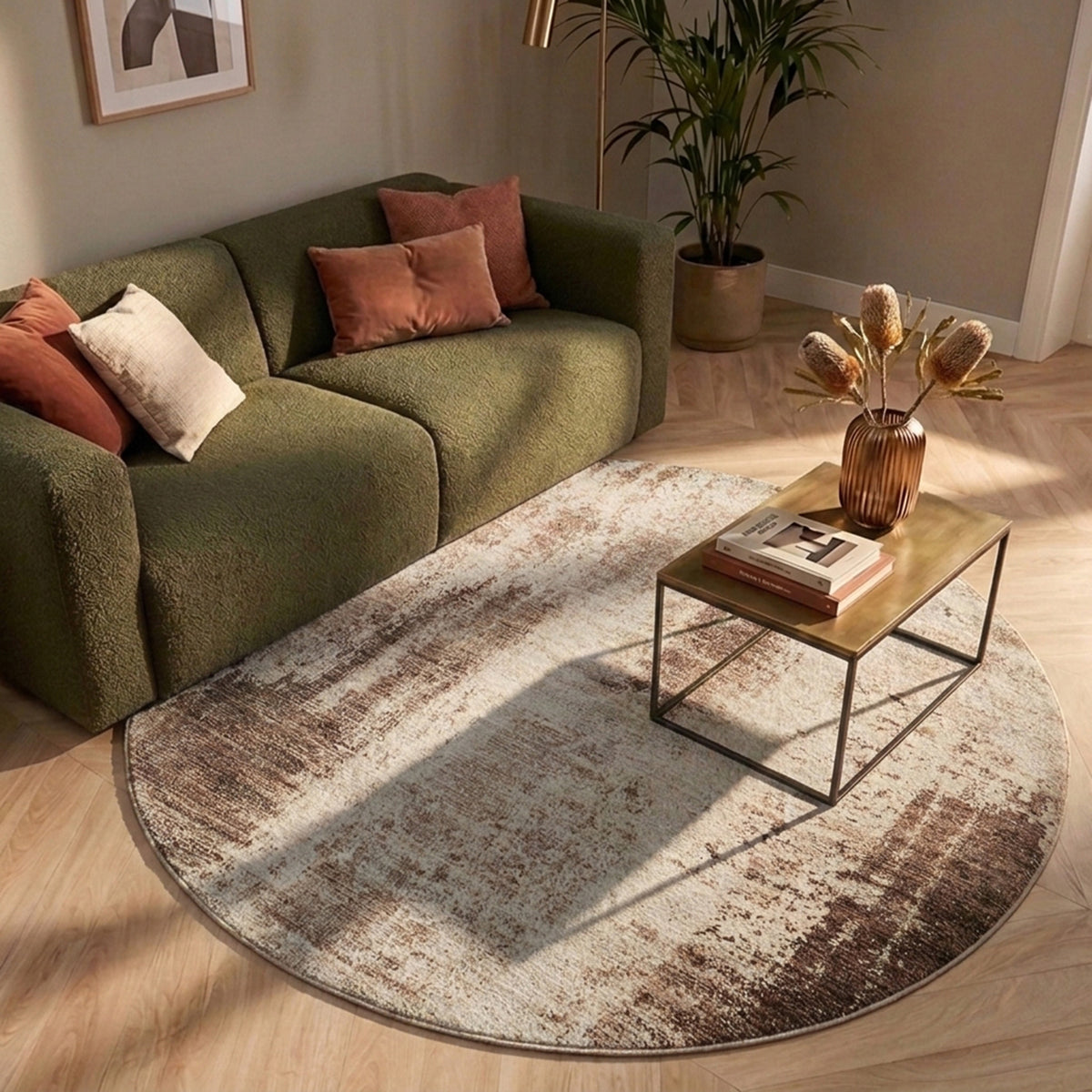 Rond abstract vloerkleed - Rusty Taupe