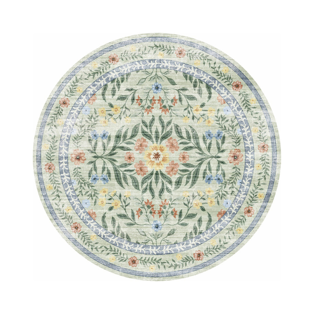 Tapis vintage d'extérieur rond - Luana Vert foncé