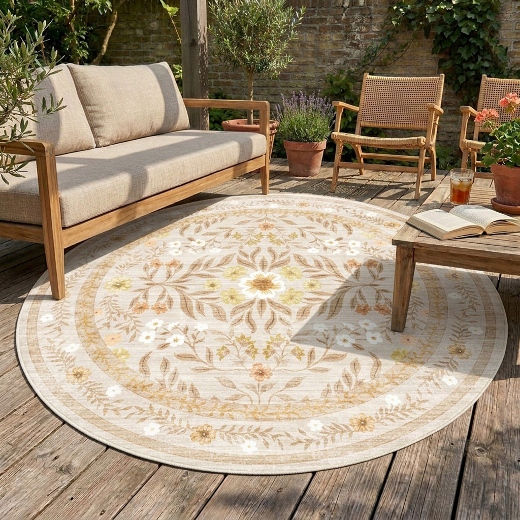 Rond vintage buitenkleed - Luana Geel