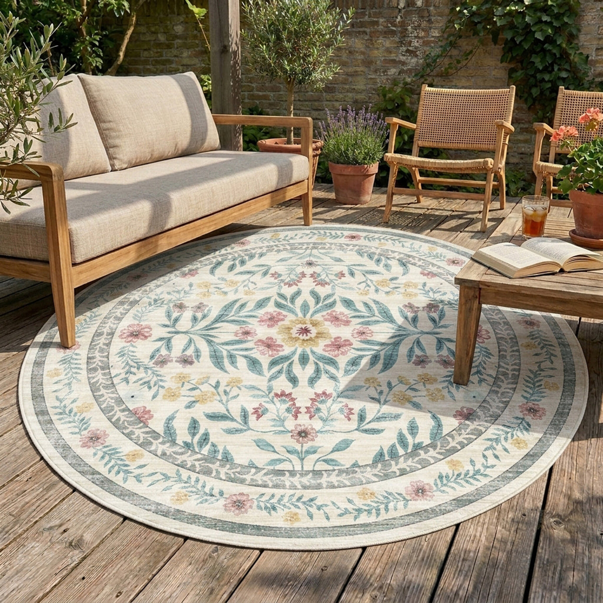 Rond vintage buitenvloerkleed - Luana Green