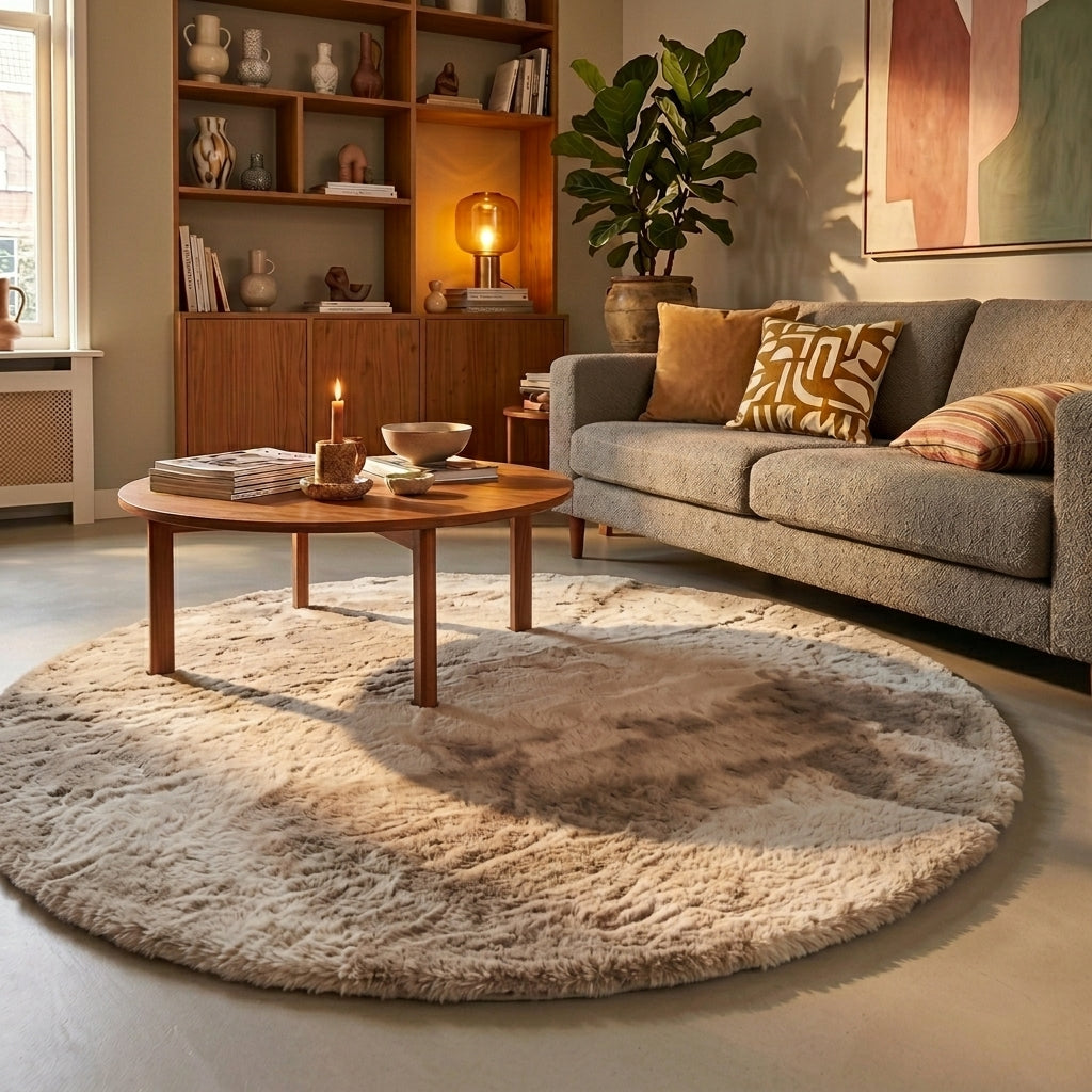 Tapis rond à poils longs – Comfy Supreme Beige