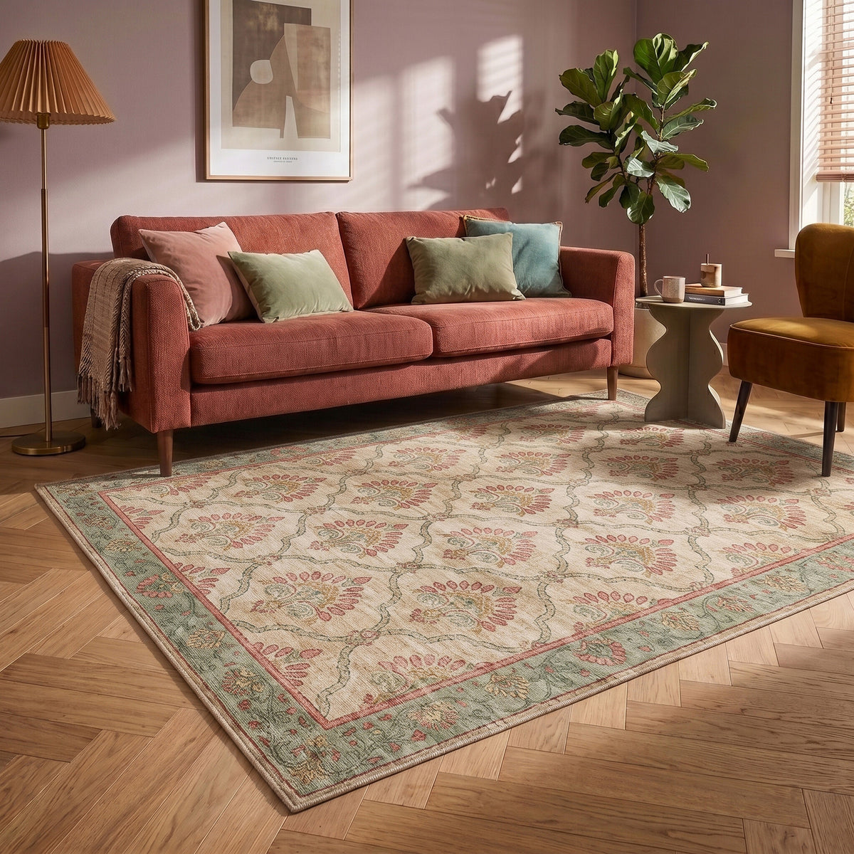 Vintage vloerkleed - Sage Grid Groen