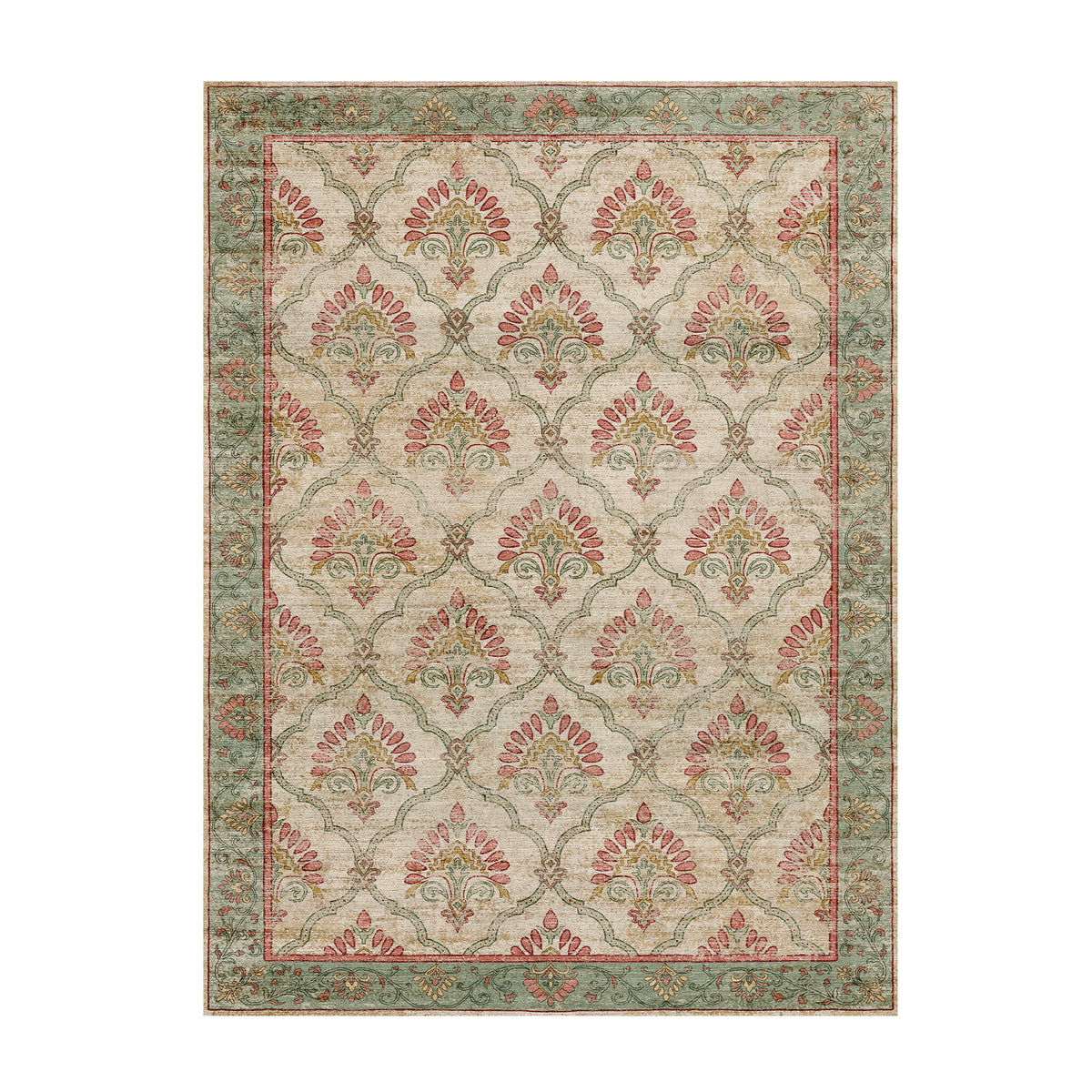 Vintage vloerkleed - Sage Grid Groen