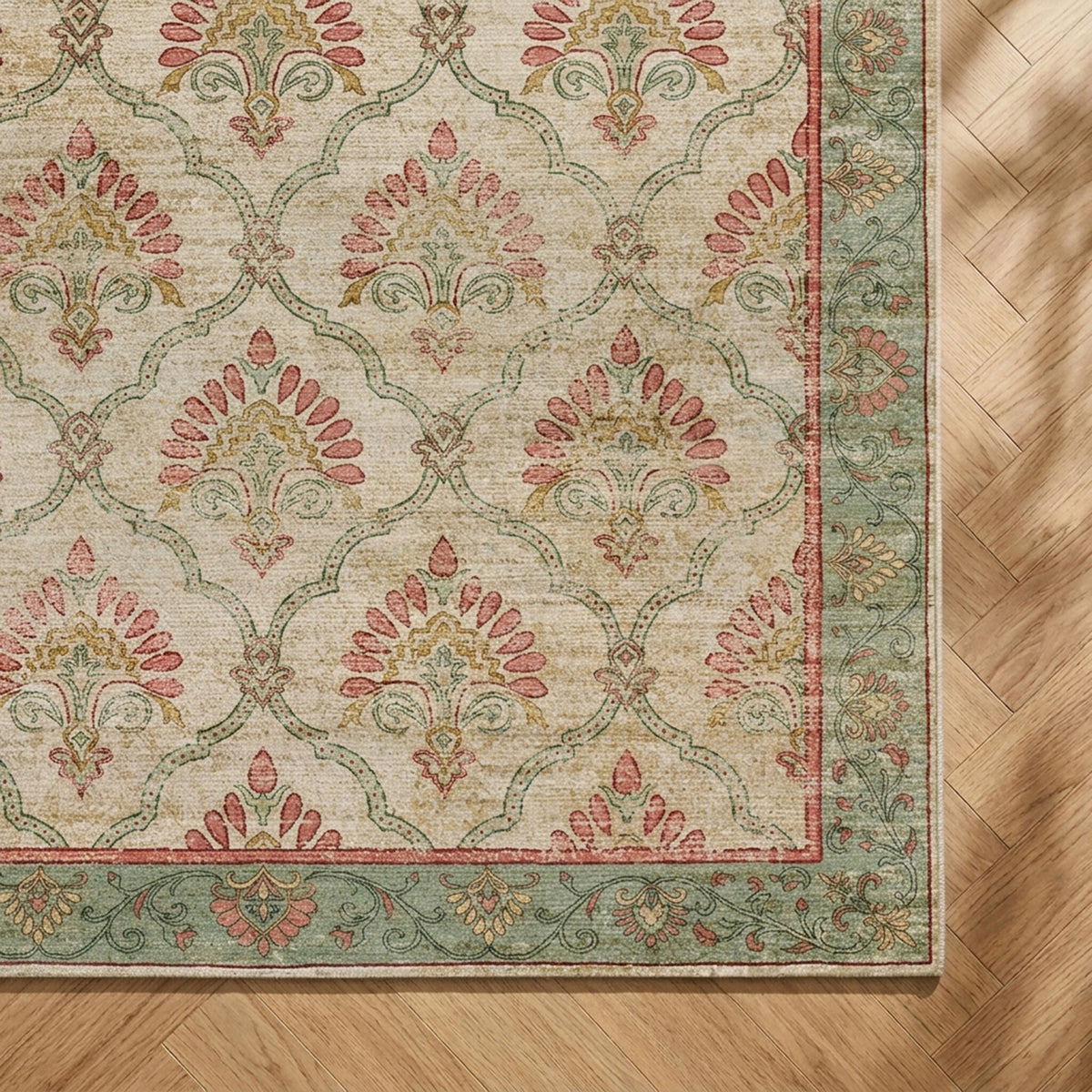 Vintage vloerkleed - Sage Grid Groen