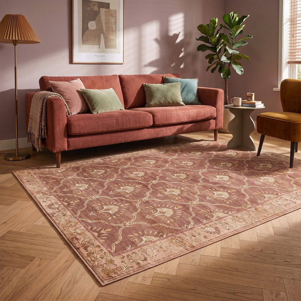 Vintage vloerkleed - Sage Grid Terracotta