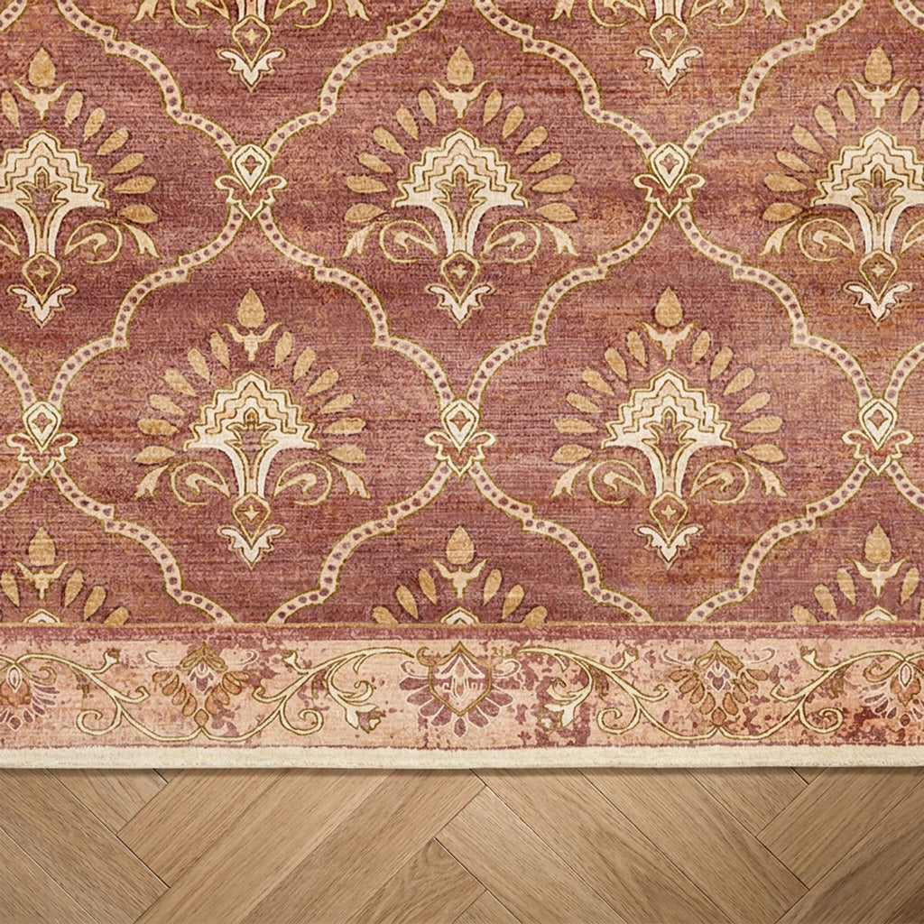 Vintage vloerkleed - Sage Grid Terracotta